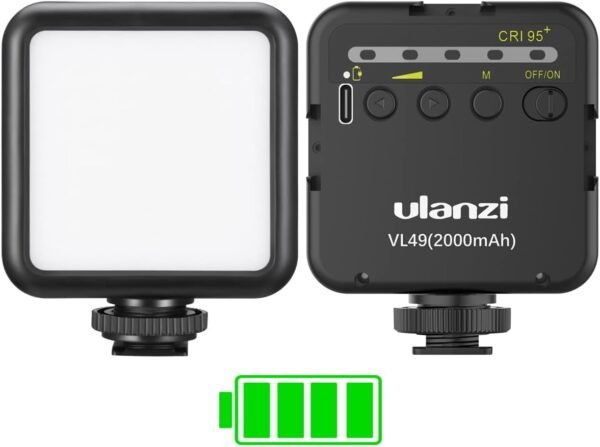 ULANZI VL49 Camera Light, Led Video Light Dimmable with 2000 mAh Battery, Portable Light Photography Rechargeable, Brightness Adjustable for Youtube,Studio,Livestreaming,DSRL,Camcorder Shooting