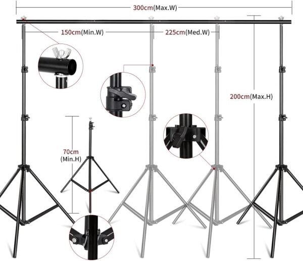 Bonnlo Photography Video Lighting Kit, 2M x 3M Background Stand Backdrop Support System, Softbox Continuous Lighting Kit for Photo Studio Product, Portrait and Video Shooting