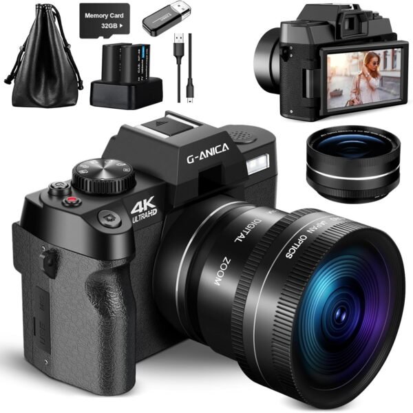 4K Digital Cameras for Photography, 48MP Vlogging Camera for YouTube with WiFi, 180 Flip Screen Compact Camera with Flash, 16X Digital Zoom Travel Camera with Wide-Angle &Macro Lens