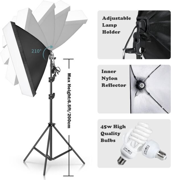 Bonnlo Photography Video Lighting Kit, 2M x 3M Background Stand Backdrop Support System, Softbox Continuous Lighting Kit for Photo Studio Product, Portrait and Video Shooting