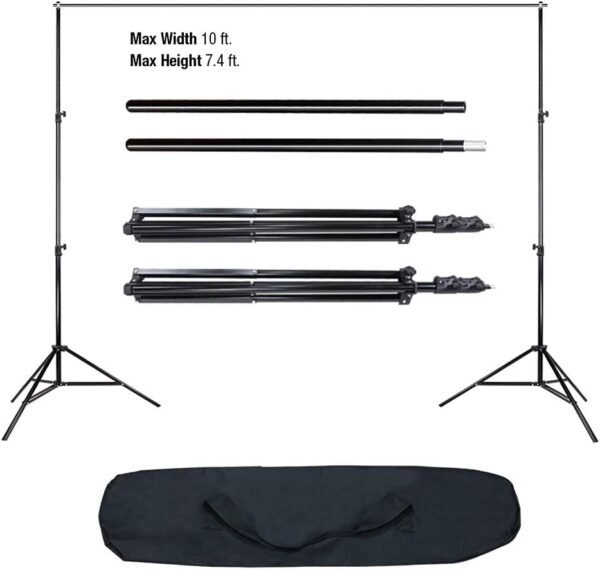 Bonnlo Adjustable Backdrop Stand Kit – 2x3m6.5×9.8ft) Support with Carry Bag and 3 Clamps – Background Support Kit for Photography Video Studio, Birthday or Parties