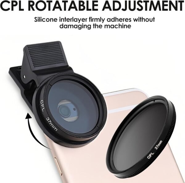 37MM Polarised Phone Camera Lens Professional Clip-on CPL Filter Phone Lens Universal Adjustable Circular Polarizer for iPhone, Android, Pixels, Samsung Galaxy, Huawei, Xiaomi and Most Mobile Phones