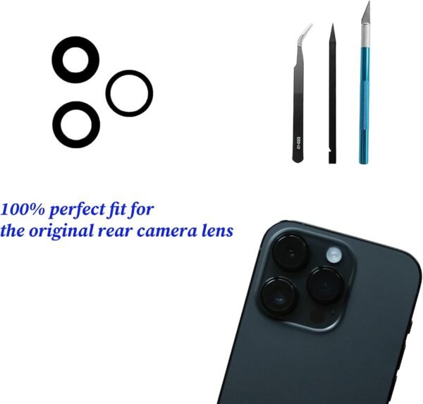 3pcs Sapphire 15 Pro Rear Camera Lens Replacement for iPhone 15 Pro Back Camera Lens Glass Replacement with Professional Toolkit,Waterproof and Scratch-Resistant