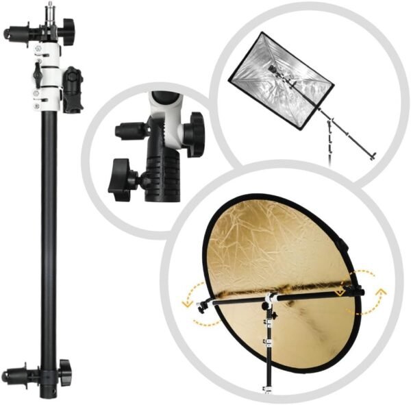 Fotoconic Multi Functional Reflector Holder, Boom Arm, Background Crossbar (21"-49" / 53-125cm) with Solid Locking Metal Swivel Head Grip