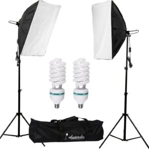 Abeststudio 2x 135W Continuous Lighting Kit 20"x28"/50x70cm Softbox Soft Box Photo Studio Set Light Bulbs Lamp 5500K Photography E27 Socket Softboxes UK Plug