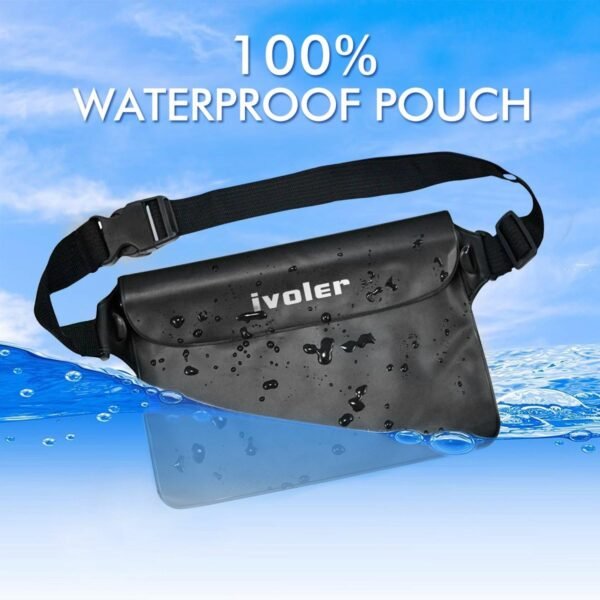 ivoler Waterproof Pouch Bag + Phone Case, Waterproof Case Dry Bag for Beach,Swim,Boating,Kayaking,Hiking,Protect Phone, Camera, Cash, Mp3, Passport, Document From Water, Sand, Snow, Dust – Black