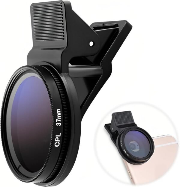 37MM Polarised Phone Camera Lens Professional Clip-on CPL Filter Phone Lens Universal Adjustable Circular Polarizer for iPhone, Android, Pixels, Samsung Galaxy, Huawei, Xiaomi and Most Mobile Phones