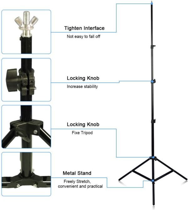 Bonnlo Adjustable Backdrop Stand Kit – 2x3m6.5×9.8ft) Support with Carry Bag and 3 Clamps – Background Support Kit for Photography Video Studio, Birthday or Parties