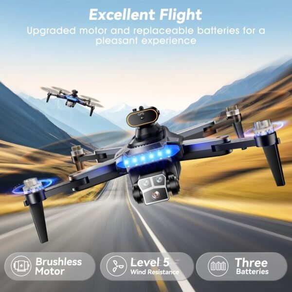 HYTOBP P17 GPS Drones with Camera 4k Professional for Adults Beginners, 5G WiFi Transmission, Brushless Motor, 4K Drone with Remote Control Quadcopter with 3 Cameras, Follow Me, Less than 249g