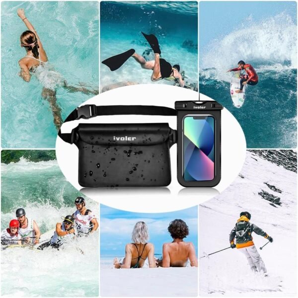 ivoler Waterproof Pouch Bag + Phone Case, Waterproof Case Dry Bag for Beach,Swim,Boating,Kayaking,Hiking,Protect Phone, Camera, Cash, Mp3, Passport, Document From Water, Sand, Snow, Dust – Black