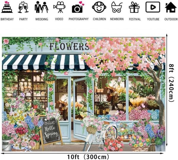 Flowers Shop Backdrop 10x8FT Flowers and Gifts Pot Plants Butterfly Hello Spring Banner Background for Photography Spring Floral Tea Party Decorations Supplies Photo Props