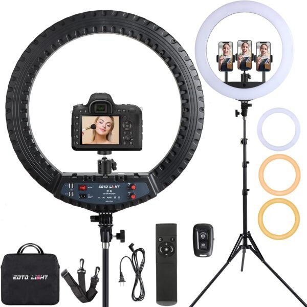 21 inch LED Ring Light with Tripod Stand, Video Ring Light for Photography Vlog Recording Conference Meeting Studio Portrait YouTube TikTok Makeup with Remote Control, CRI>97