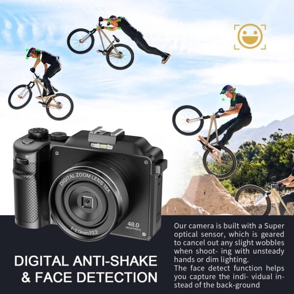 Digital Camera 4K, 48MP Autofocus Digital Camera Selfie Camera for Photography, Compact Digital Camera,Vlogging Camera for Youtube with Anti-shake, Flash,16X Digital Zoom, 32GB Card