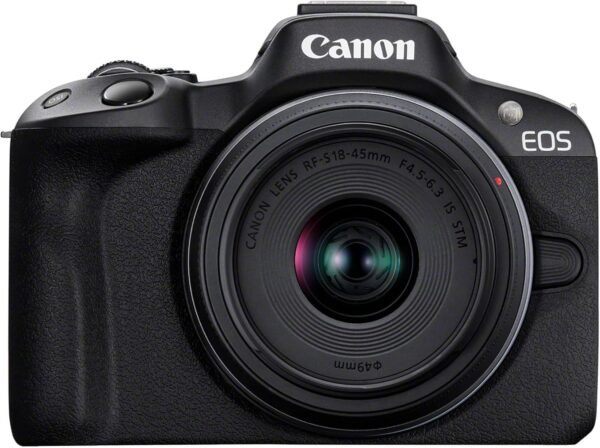 Canon EOS R50 + RF-S 18-45mm F4.5-6.3 IS STM Lens - Compact Mirrorless Digital Camera - 24.2 MP, UHD 4K Video, APS-C Sensor - 15 FPS Continuous Shooting - Vari-Angle Touchscreen - Bluetooth & Wi-Fi