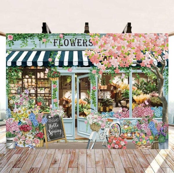 Flowers Shop Backdrop 10x8FT Flowers and Gifts Pot Plants Butterfly Hello Spring Banner Background for Photography Spring Floral Tea Party Decorations Supplies Photo Props