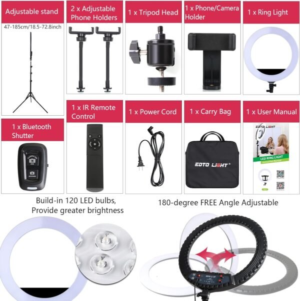 21 inch LED Ring Light with Tripod Stand, Video Ring Light for Photography Vlog Recording Conference Meeting Studio Portrait YouTube TikTok Makeup with Remote Control, CRI>97