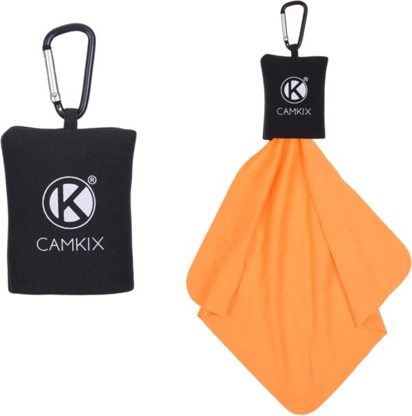 Camkix Cleaning Cloth with Open Bottom Pouch and Carabiner – 4 Pack – Pull Out Microfiber Cloth (7.9″ x 7.9″) – For Delicate Surfaces and Sensitive Optics – Glasses, Camera Lenses, Gadget Screens