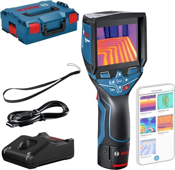 Bosch Professional 12V System Thermal Camera GTC 400 C (12V Battery + Charger, W/App function, Temperature Range: -10 degree C to +400 degree C, Resolution: 160 x 120px, in L-Boxx)