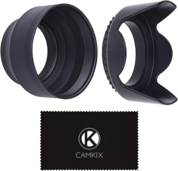 55mm Set of 2 Camera Lens Hoods - Rubber (Collapsible) + Tulip Flower - Sun Shade/Shield - Reduces Lens Flare and Glare - Blocks Excess Sunlight for Enhanced Photography and Video