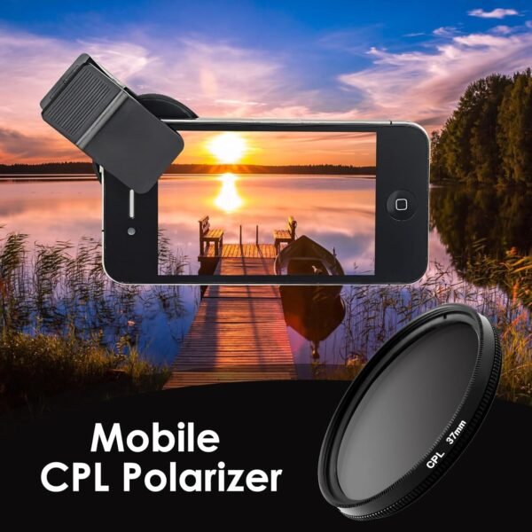 37MM Polarised Phone Camera Lens Professional Clip-on CPL Filter Phone Lens Universal Adjustable Circular Polarizer for iPhone, Android, Pixels, Samsung Galaxy, Huawei, Xiaomi and Most Mobile Phones