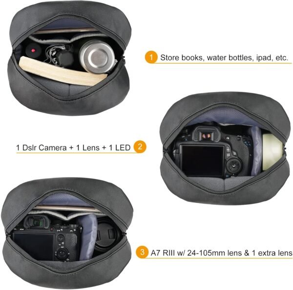 Besnfoto Camera Bag Small DSLR Sling Bag Backpack for Photographer Waterproof Canvas Camera Shoulder Bag Purse Compact for Street Photography (Black)