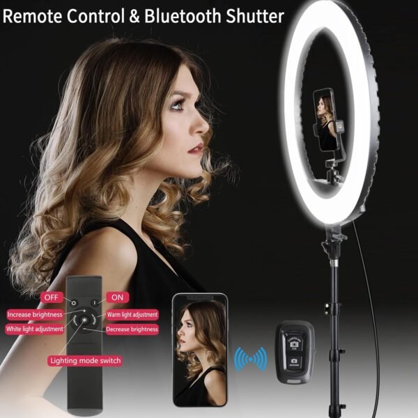 21 inch LED Ring Light with Tripod Stand, Video Ring Light for Photography Vlog Recording Conference Meeting Studio Portrait YouTube TikTok Makeup with Remote Control, CRI>97