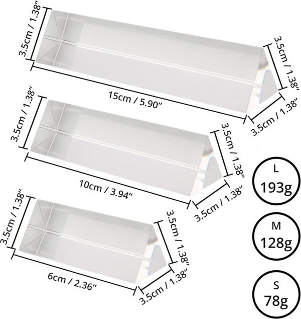 BELLE VOUS K9 Crystal Triangle Prisms (3 Pack) Photography Triangular Prisms Refractor with Velvet Pouch, Microfiber Cloth and Gift Box – Clear Lens for Light Spectrum Physics – Rainbow Effect Photo