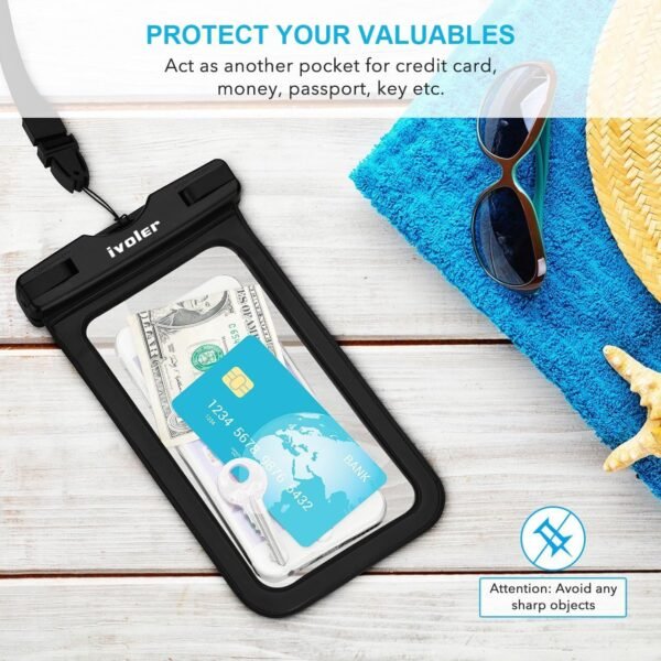 ivoler Waterproof Pouch Bag + Phone Case, Waterproof Case Dry Bag for Beach,Swim,Boating,Kayaking,Hiking,Protect Phone, Camera, Cash, Mp3, Passport, Document From Water, Sand, Snow, Dust – Black