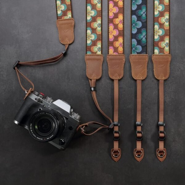 Camera Strap – 1.5″ Cowhide Head Shoulder Neck Strap ,Retro Jacquard Embroidery Multi-pattern camera straps for Cameras and Binoculars,Cute Adjustable Thin Strap for Adults & Kids(Plum Embroidery